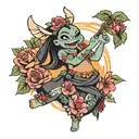 Stich dancing hula with roses around  tattoo design idea