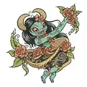 Stich dancing hula with roses around  tattoo design idea
