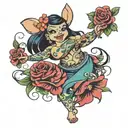 Stich dancing hula with roses around  tattoo design idea