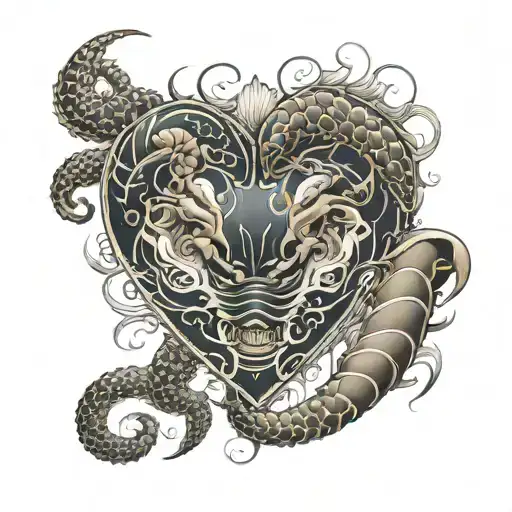 cancer and Scorpio heart made tattoo design idea