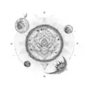 horizontally spine tattoo featuring moon phases with lotus flowers and butterflies tattoo design idea