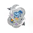 horizontally spine tattoo featuring moon phases with lotus flowers and butterflies tattoo design idea