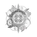 horizontally spine tattoo featuring moon phases with lotus flowers and butterflies tattoo design idea