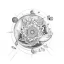 horizontally spine tattoo featuring moon phases with lotus flowers and butterflies tattoo design idea