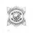 horizontally spine tattoo featuring moon phases with lotus flowers and butterflies tattoo design idea