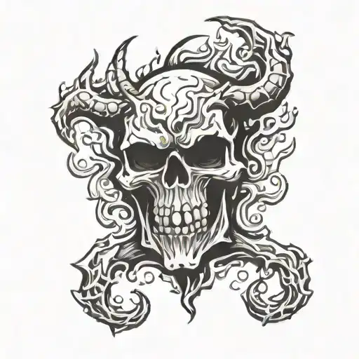 demon skull fire shadow demon standing tattoo design idea