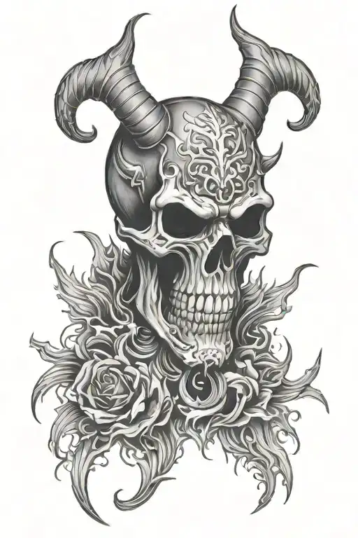 hell demon skull fire shadow tattoo design idea