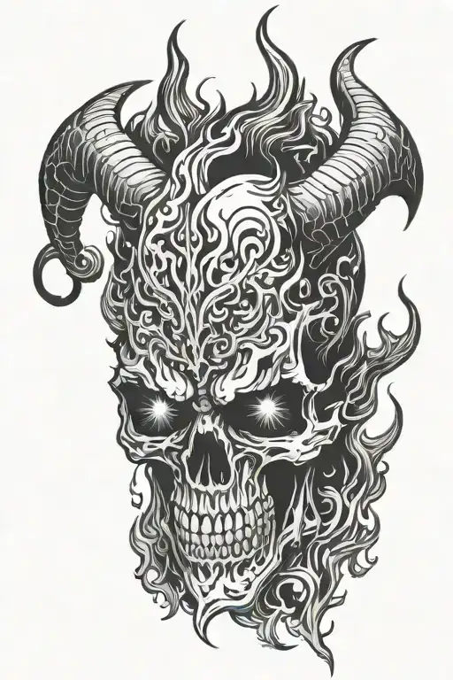 demon skull fire shadow demon standing tattoo design idea