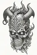 demon skull fire shadow demon standing tattoo design idea