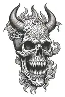 demon skull fire shadow demon standing tattoo design idea