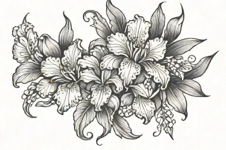 Iris and orange blossom flower garter  tattoo design idea