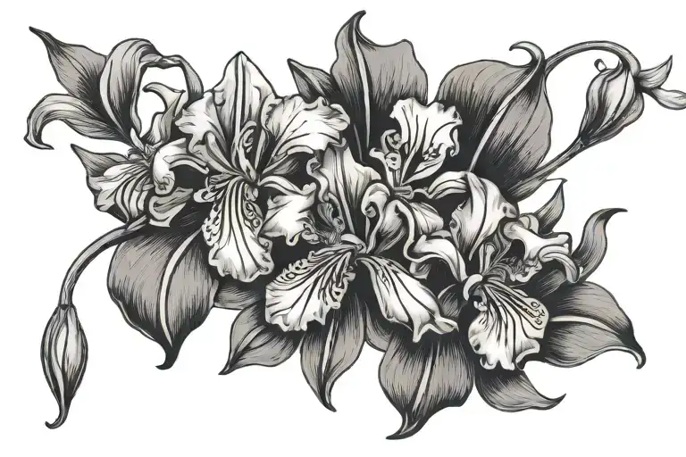 Iris and orange blossom flower garter band elegantly tattoo design idea