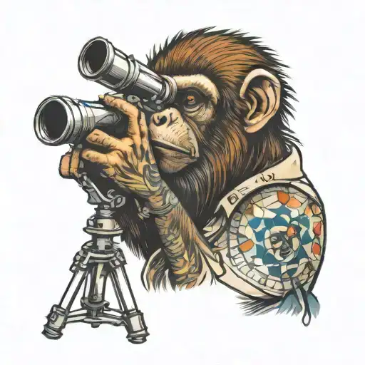 monkey looking at telescope tattoo design idea