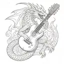 Design a tattoo of an Oriental Dragon playing a guitar or other musical instrument tattoo design idea