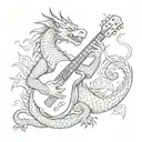 Design a tattoo of an Oriental Dragon playing a guitar or other musical instrument tattoo design idea