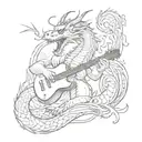Design a tattoo of an Oriental Dragon playing a guitar or other musical instrument tattoo design idea