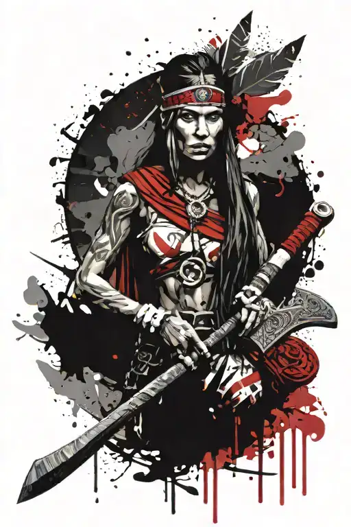 Viking and Blackfoot Indian inspired. with girl and axe tattoo design idea