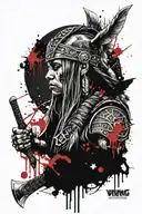 Viking and Blackfoot Indian inspired. with girl and axe tattoo design idea