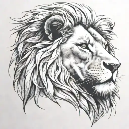 Create a black-grey tattoo of a lion with a regal expression and a hint of minimalism tattoo design idea