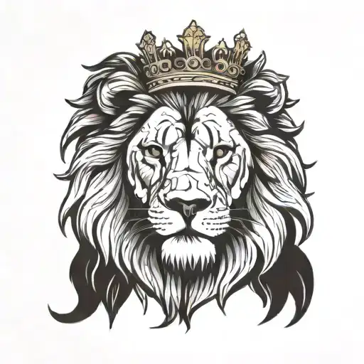 A minimalist style tattoo of a lion in a crown with a serene expression tattoo design idea