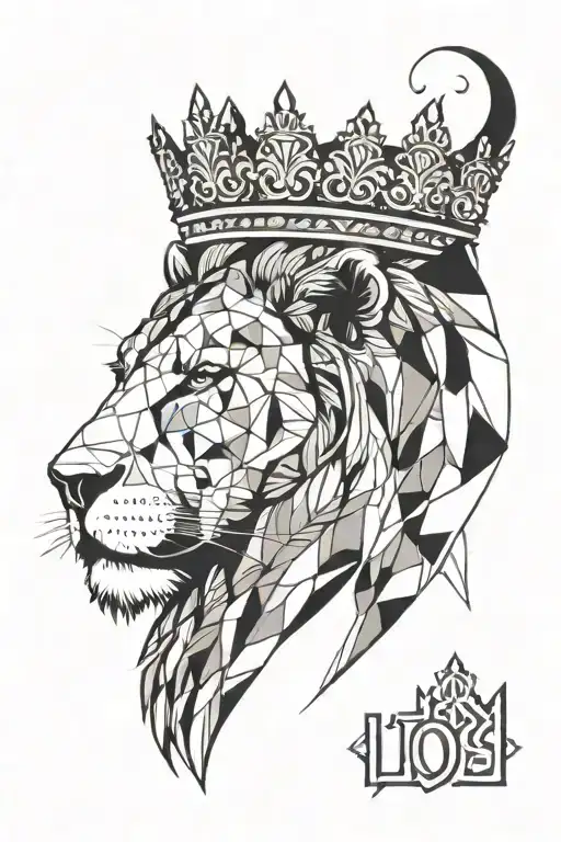 A minimalist style tattoo of a lion in a crown with a serene expression tattoo design idea