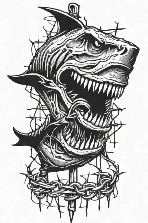  Brush, jaws, barbed wire wrapped tattoo design idea