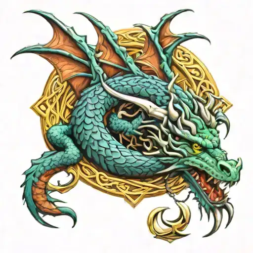 celtic dragon sleeping  tattoo design idea