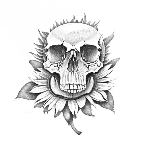 Skull and sunflowers  tattoo design idea