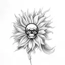 Skull and sunflowers  tattoo design idea