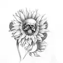 Skull and sunflowers  tattoo design idea