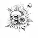 Skull and sunflowers  tattoo design idea