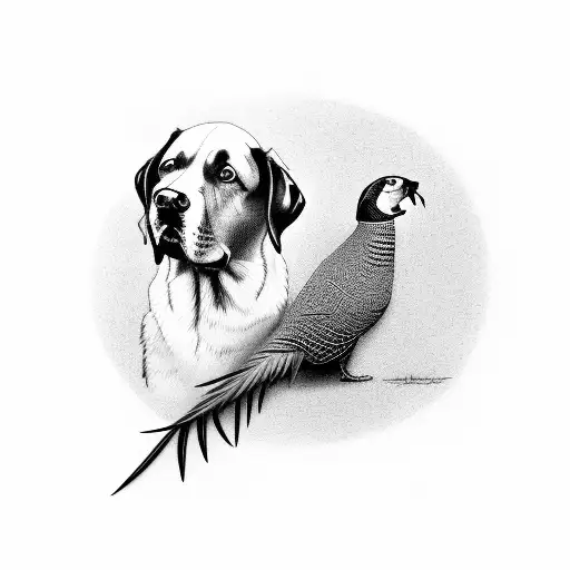 black lab with pheasant tattoo design idea