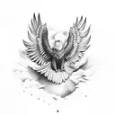 A majestic eagle soaring through a stormy sky, depicting strength and resilience. tattoo design idea