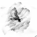 A majestic eagle soaring through a stormy sky, depicting strength and resilience. tattoo design idea