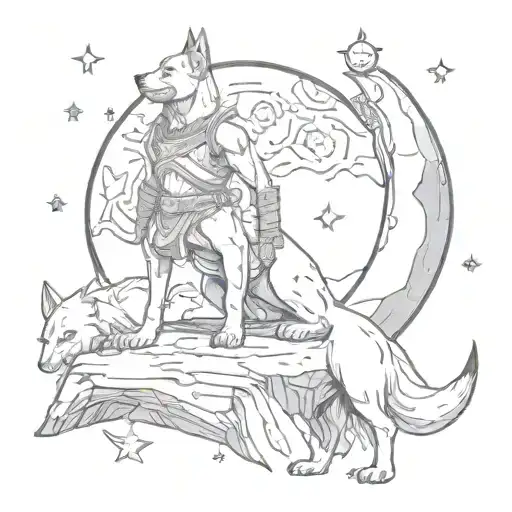 a dog on the moon together with kratos god of war tattoo design idea