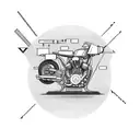 A detailed schematic of a motorbike engine intertwined with a stack of cash tattoo design idea