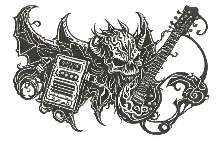 music tattoo demon with amp death loud abstract tattoo design idea