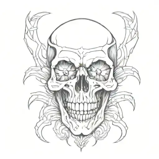 Incorporate elements of black metal and gothic style in a skull tattoo tattoo design idea