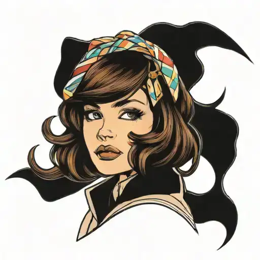 girl with brown wavy bob wearing ribbons tattoo design idea