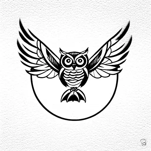 An owl with spread wings holding a ribbon in its paws tattoo design idea