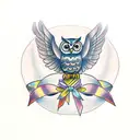 An owl with spread wings holding a ribbon in its paws tattoo design idea