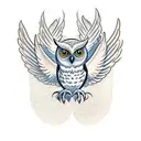 An owl with spread wings holding a ribbon in its paws tattoo design idea