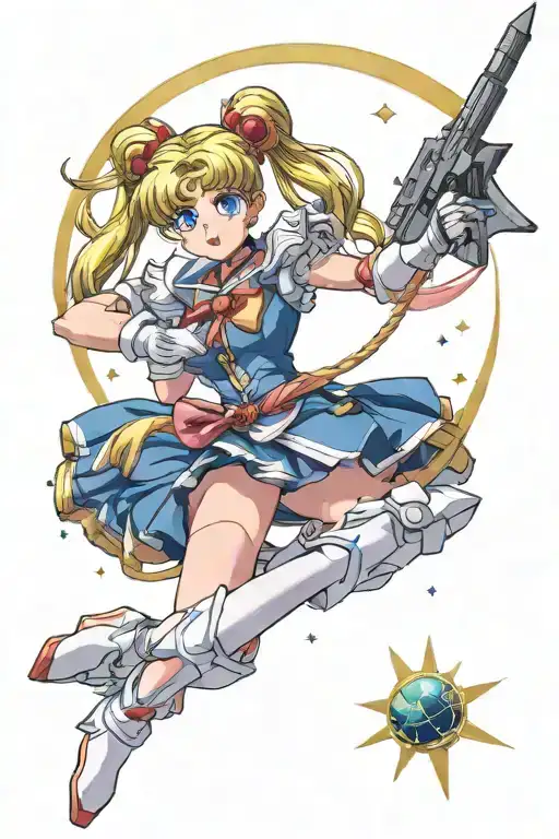 sailor moon in space with weapons tattoo design idea