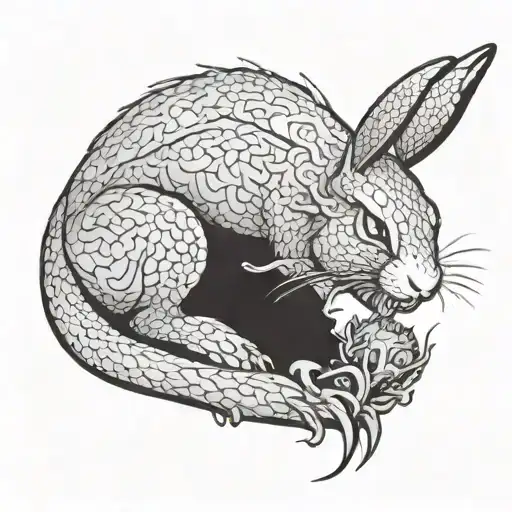rabbit eating a dragon tattoo design idea