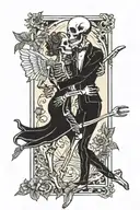 the lovers tarot card design with lover skeletons slow dancing tattoo design idea