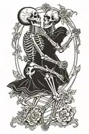 the lovers tarot card design with lover skeletons slow dancing tattoo design idea