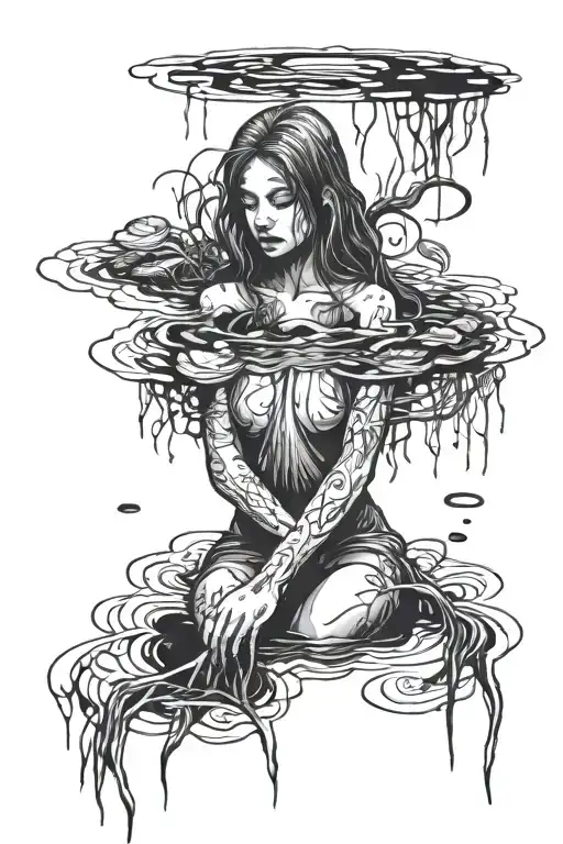 depressed girl drowns in swamp tattoo design idea