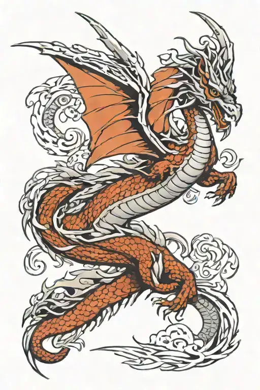 back/spinal dragon tattoo big wings spread tattoo design idea