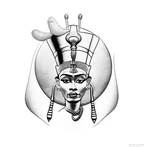 nefertiti side view with cobra and ankh tattoo design idea