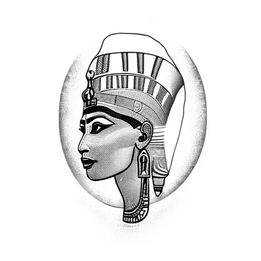 nefertiti side view with cobra and ankh tattoo design idea